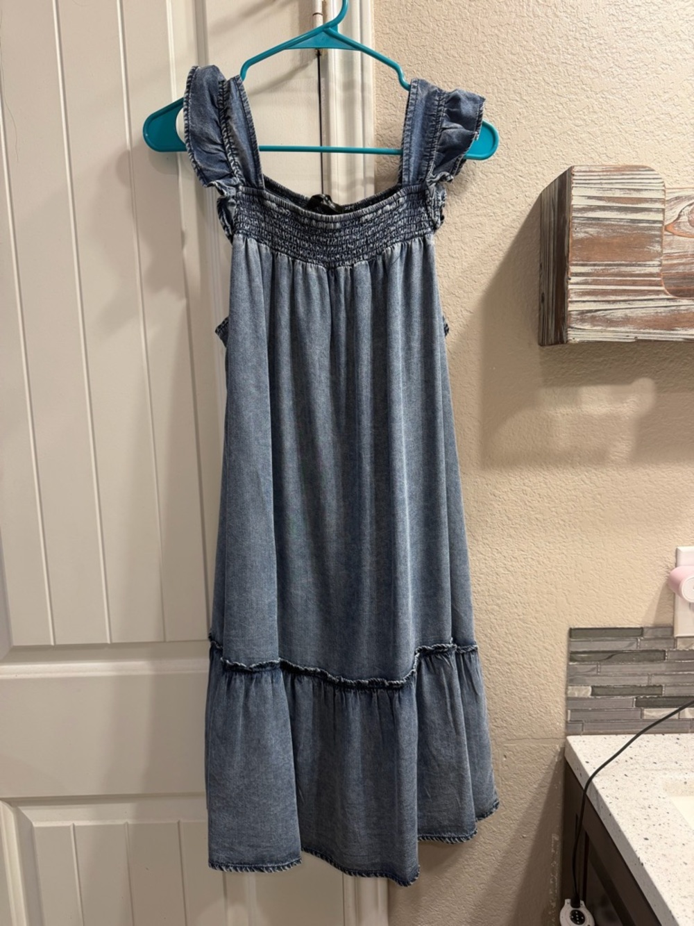 Doe & Rae Blue Denim-Look Smocked Sundress